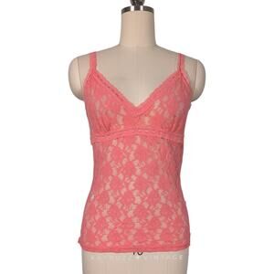 Y2K Lace Babydoll Cami Tank Top L Coral Pink Sheer Stretch Layer Coquette Girly